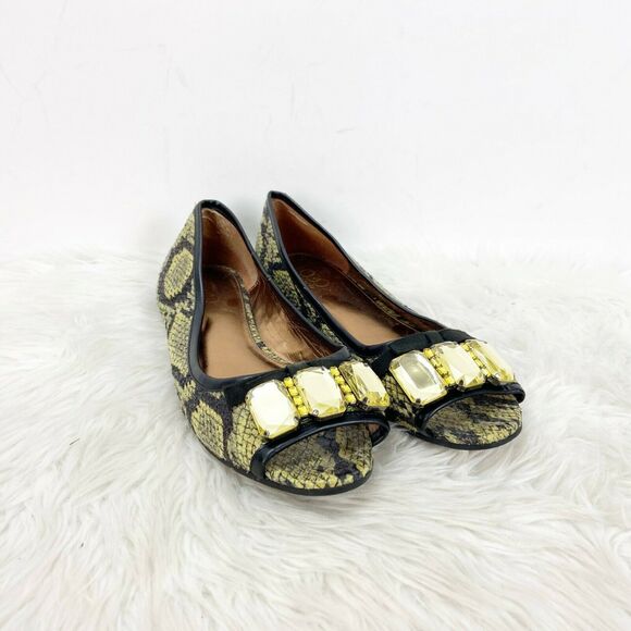 LOGO by Lori Goldstein Shoes - LOGO Lori Goldstein 9 M Womens Green Python Print Embellished Peep Toe Flats